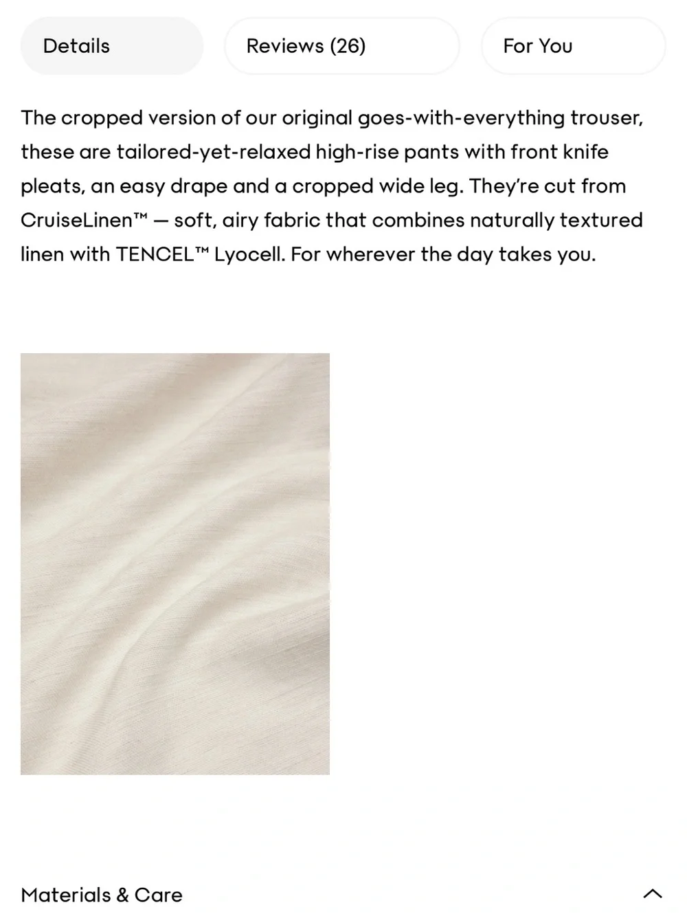 Aritzia Effortless Cropped Pant - cruise linen blend
